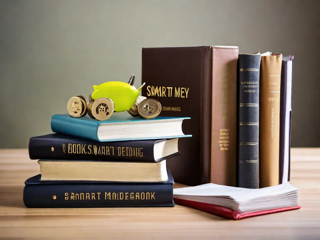 Descrição da imagem: Uma pilha de livros com títulos relacionados a finanças pessoais e orçamento, como