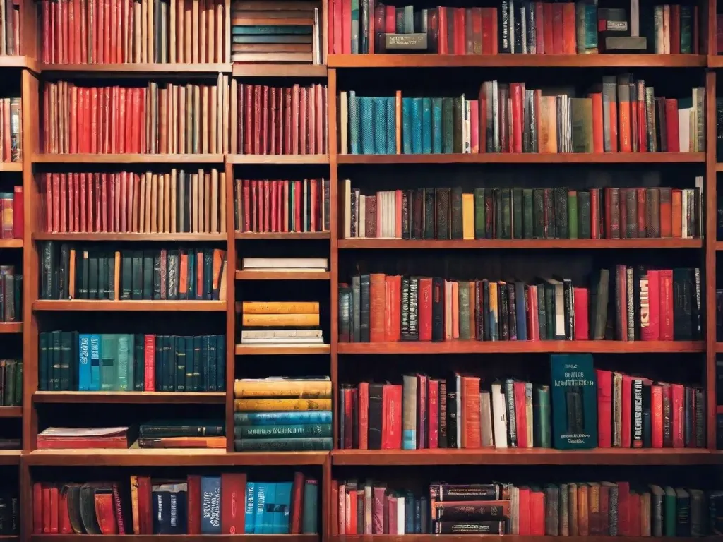 Descrição da imagem: Um close-up de uma estante de livros cheia de vários livros, incluindo 