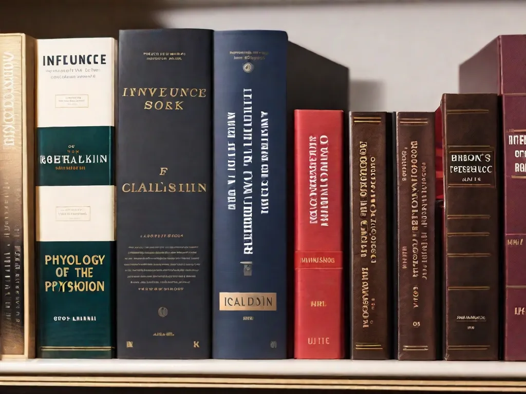 Descrição da imagem: Uma fotografia em close-up de uma estante de livros cheia de várias edições do influente livro de Robert Cialdini 