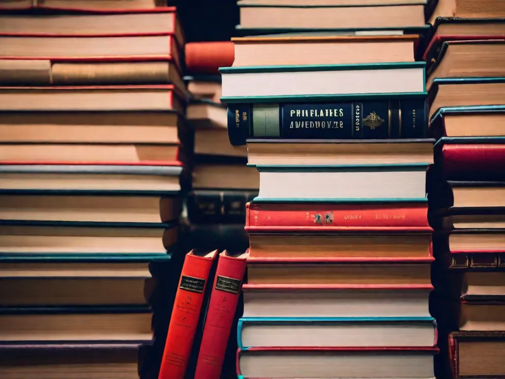 Descrição: Uma imagem vibrante mostrando uma pilha de livros dispostos na forma de um controle de videogame. Cada livro representa um gênero diferente, convidando os leitores a embarcarem em uma aventura literária. Os títulos nas lombadas sugerem temas de jogos diversos, instigando os amantes de livros a explorarem novos mundos através do poder das palavras.