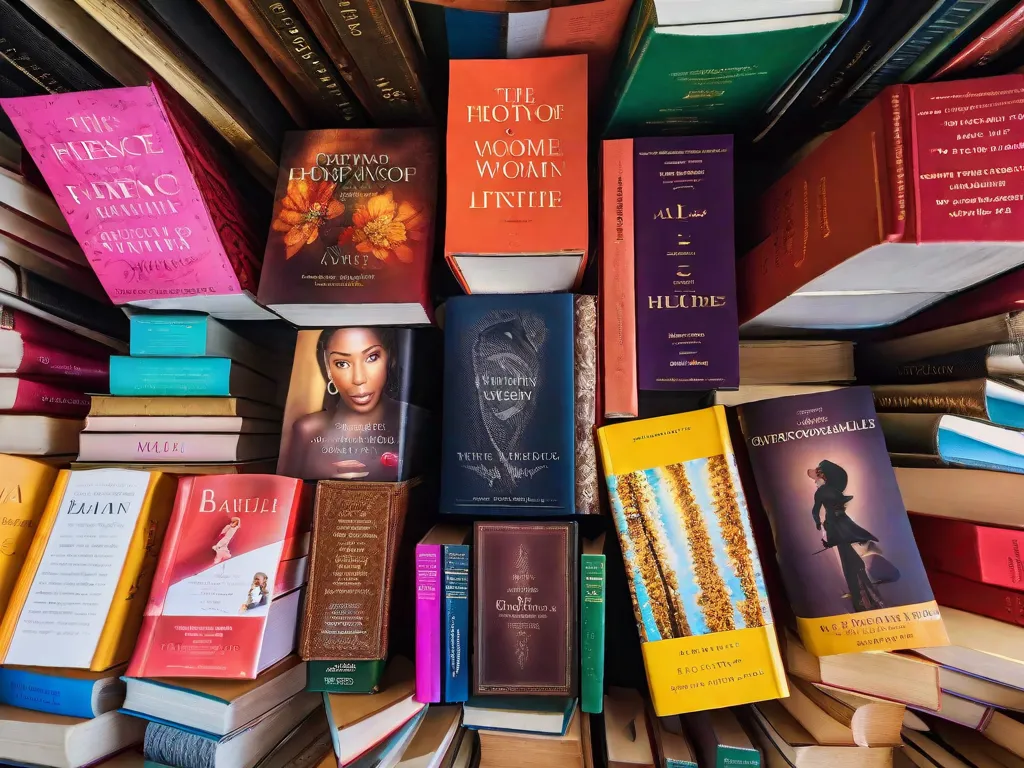 Descrição da imagem: Uma estante vibrante repleta de livros escritos por mulheres empoderadas. Os títulos se destacam, mostrando gêneros diversos como autoajuda, memórias e ficção. Cada livro representa uma voz e perspectiva únicas, inspirando os leitores a abraçarem seu próprio empoderamento e celebrarem as conquistas das mulheres.