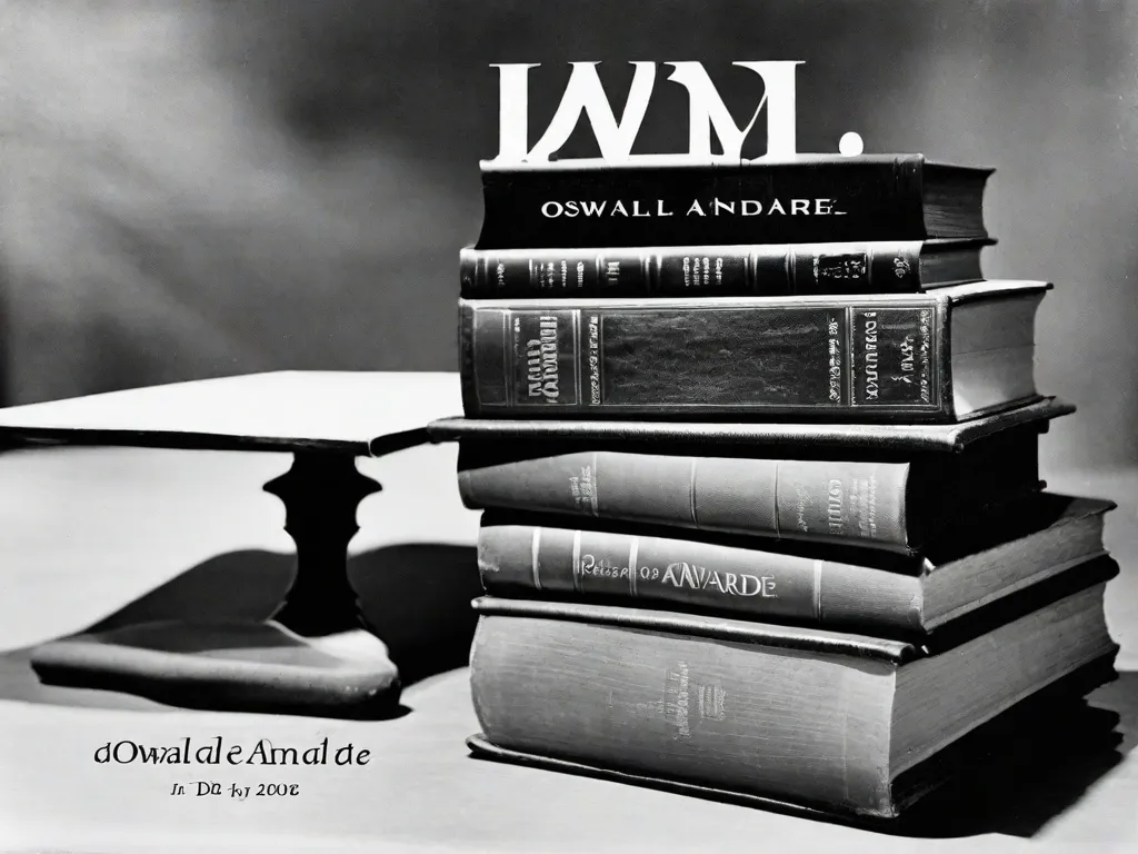 Descrição da imagem: Uma fotografia em preto e branco de uma pilha de livros, com o título 