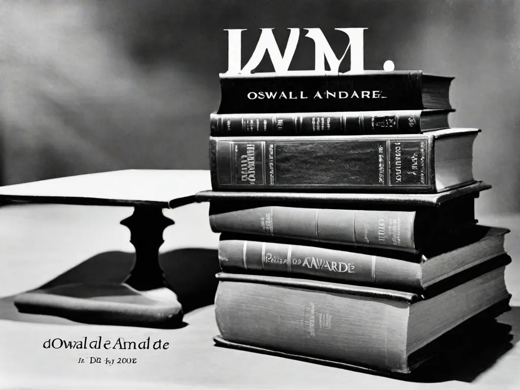 Descrição da imagem: Uma fotografia em preto e branco de uma pilha de livros, com o título