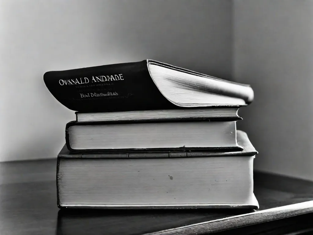 Descrição da imagem: Uma fotografia em preto e branco de uma pilha de livros, com o título 