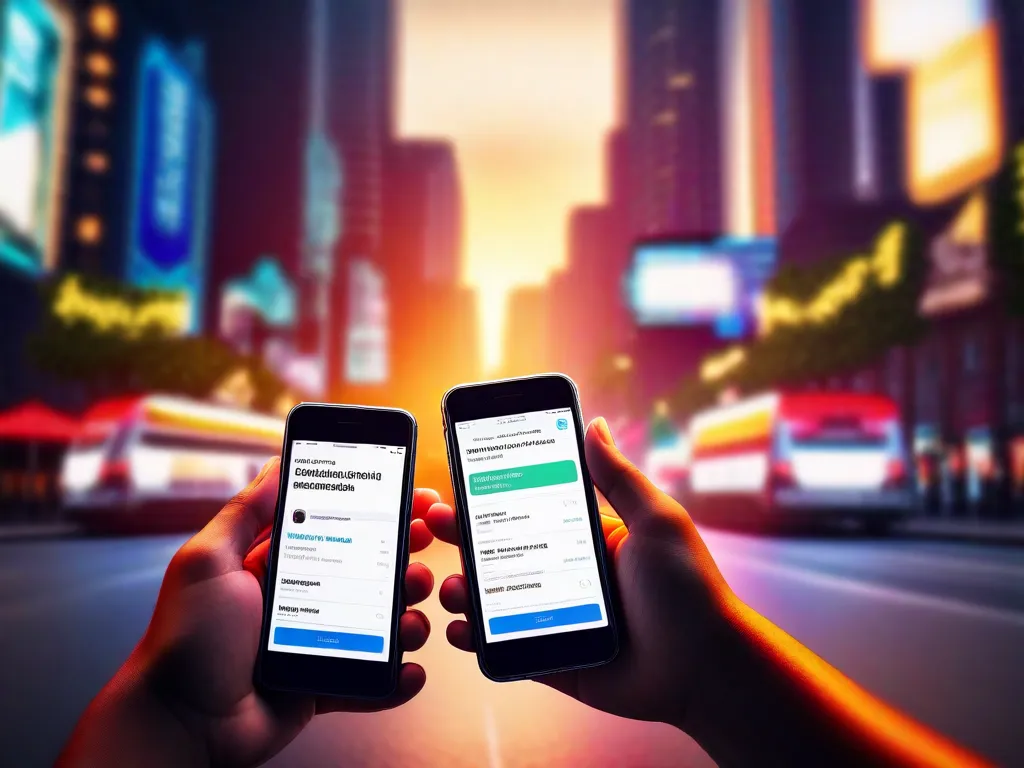 Uma imagem em close-up de duas mãos segurando smartphones, com mensagens de texto exibidas nas telas. A imagem representa a comunicação na era digital, destacando a importância da tecnologia em conectar pessoas de diferentes partes do mundo.
