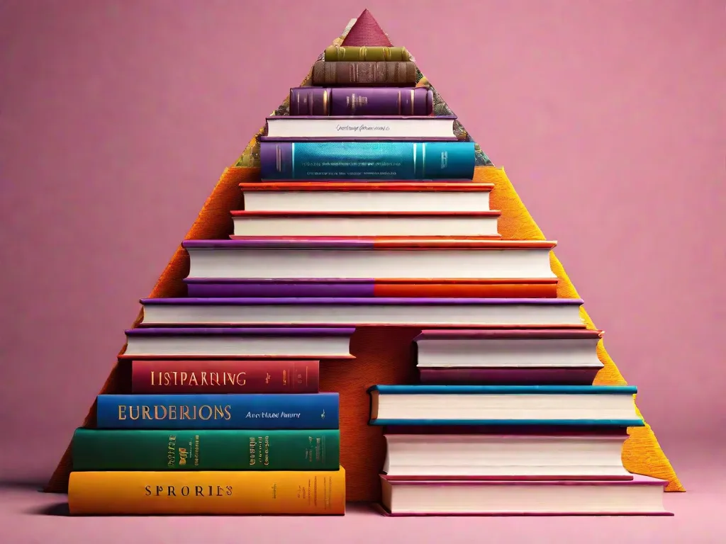 Descrição: Uma imagem vibrante mostrando uma coleção diversa de livros empilhados em uma formação de pirâmide. Cada livro representa as histórias inspiradoras e conquistas de mulheres empreendedoras de diversos campos. As lombadas coloridas simbolizam a diversidade e a criatividade que essas mulheres trazem para o mundo dos negócios, inspirando outras pessoas a seguirem seus sonhos.