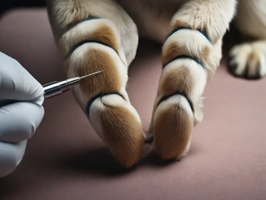 Descrição da imagem: Uma fotografia em close-up das mãos de um veterinário examinando delicadamente as patas de um cachorro. A imagem mostra os detalhes intricados das almofadas das patas do animal, unhas e o toque suave do veterinário, simbolizando a importância da anatomia veterinária na prestação de cuidados e tratamento aos animais.