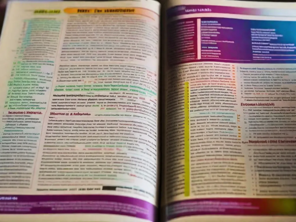 Descrição da imagem: Um close-up de um dicionário de saúde aberto, com páginas preenchidas com termos médicos e definições. As páginas estão organizadas de forma ordenada e destacadas com cores vibrantes, mostrando o vasto conhecimento e recursos disponíveis para compreender e melhorar a saúde.