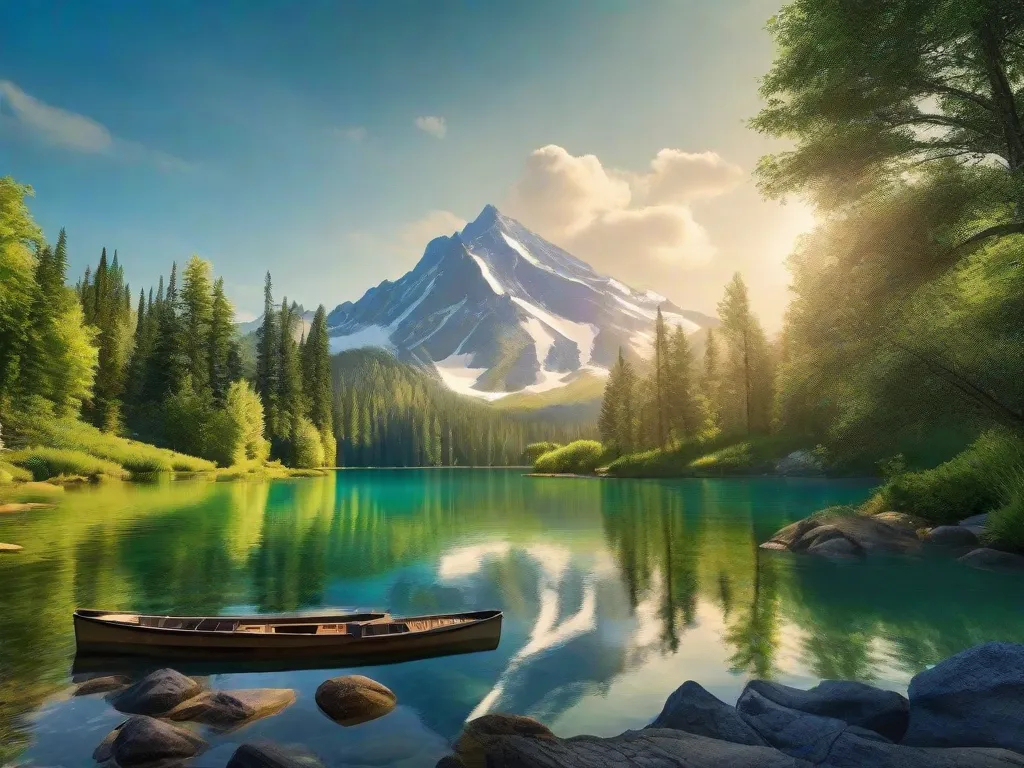 Tema: Serenidade da Natureza
Descrição: Uma imagem deslumbrante de um lago de montanha isolado, aninhado entre picos imponentes. A água cristalina reflete o céu azul vibrante acima, enquanto árvores verdes exuberantes cercam a cena tranquila. Uma sensação de paz e serenidade emana deste pedaço intocado da natureza.