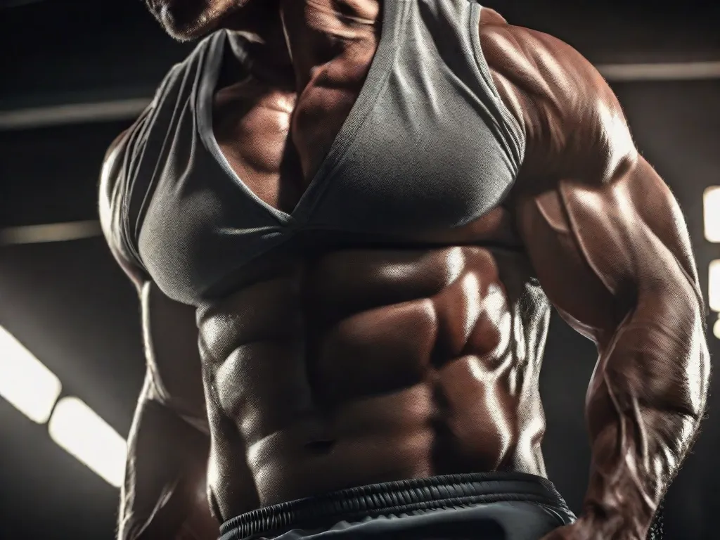 Descrição: Uma imagem em close-up do braço musculoso de um levantador de peso, brilhando com suor e exibindo a impressionante hipertrofia alcançada por meio de treinamento intenso. As veias saltadas e as fibras musculares definidas destacam a dedicação e o trabalho árduo empregados para atingir esse nível de força física e crescimento.