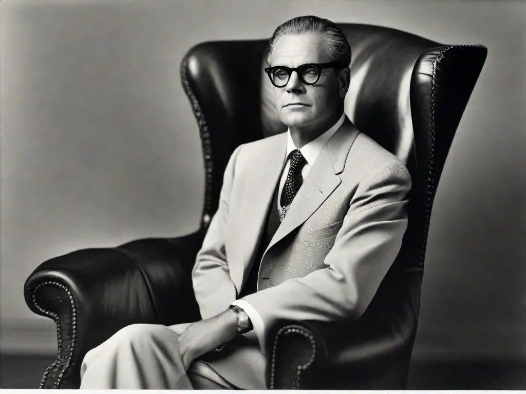 Descrição: Uma fotografia em preto e branco de Oskar Pfister, um renomado psicólogo e psicanalista suíço. Ele está retratado sentado em uma poltrona confortável, vestindo um terno e óculos. Com uma expressão pensativa no rosto, ele transmite uma sensação de sabedoria e curiosidade intelectual.